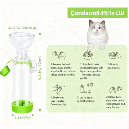 Pet nebulizer tank, for cats or dogs. Handheld pad for administering medication to pets, equipped with breathing indicator.