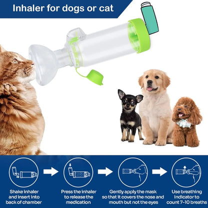 Pet nebulizer tank, for cats or dogs. Handheld pad for administering medication to pets, equipped with breathing indicator.